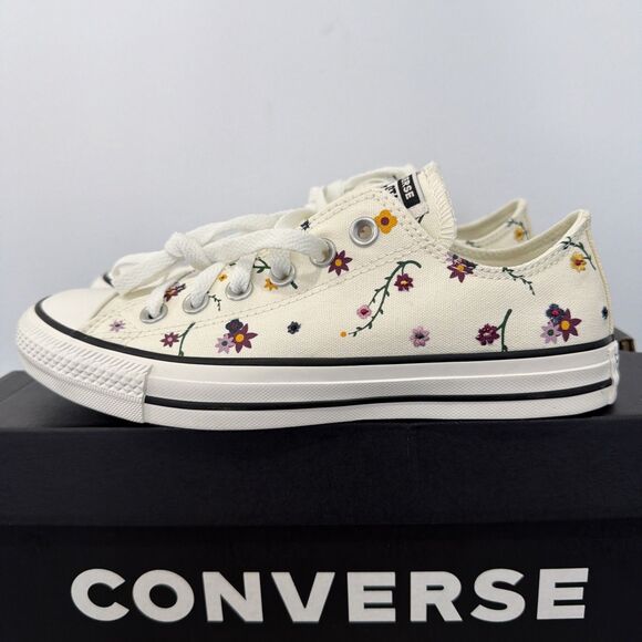 Converse Chuck Taylor All Star Embroidered Floral Low White Unisex Womens Size 7 - Picture 2 of 10